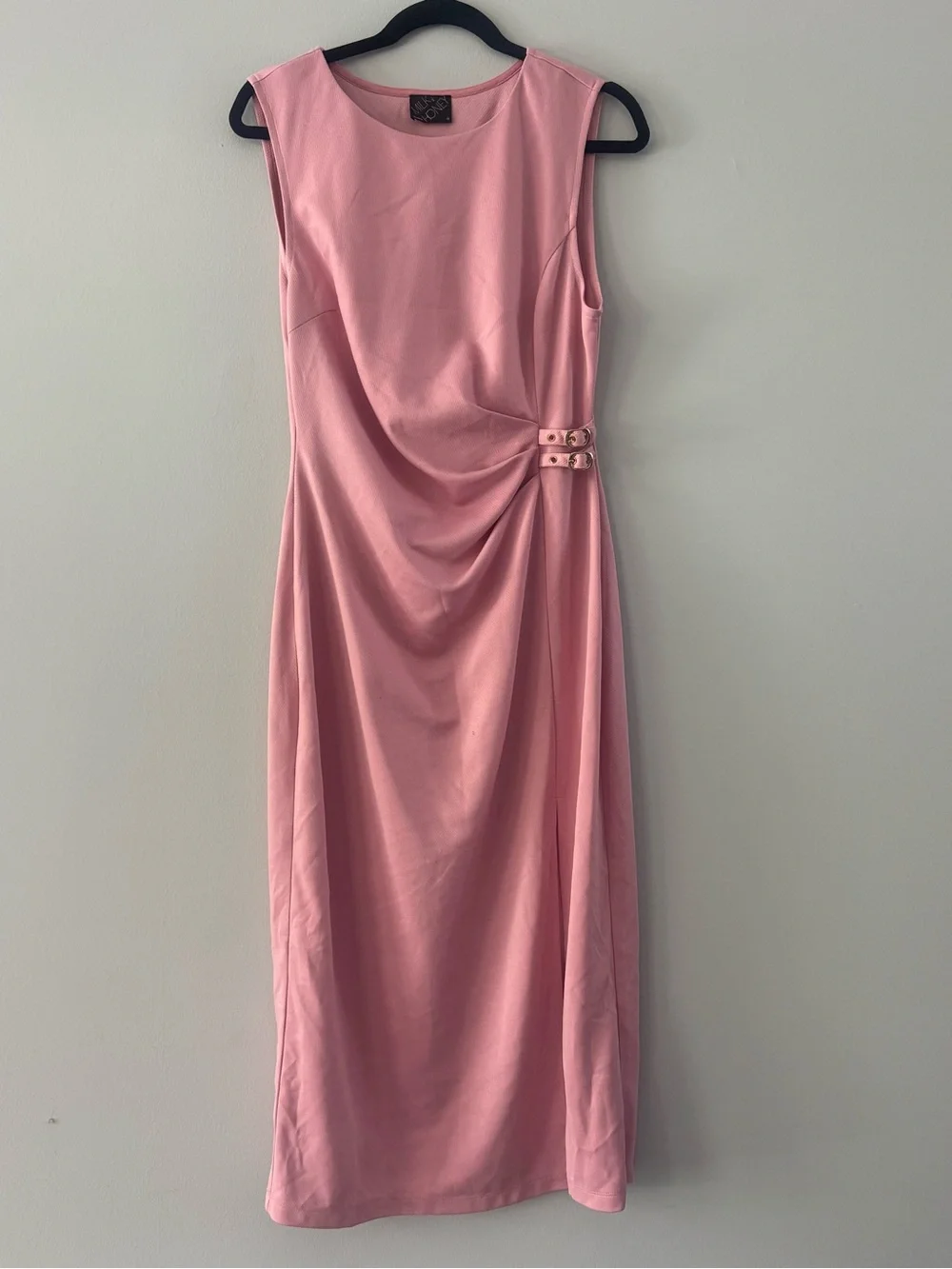 Milk & Honey Sleeveless Pink Draped Midi Dress with Side Buckles - Picture 1 of 3